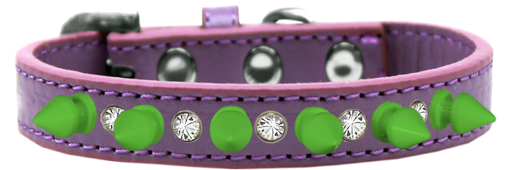 Crystal and Neon Green Spikes Dog Collar Lavender Size 12